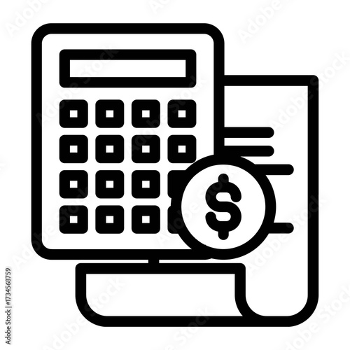Financial Calculation and Billing: A Simplified Line Art Icon Depicting Accounting and Costs