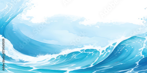 Stunning Abstract Blue Watercolor Ocean Wave Splash Texture with Gradient Aquarelle Ink Flow, Artistic Marine Sea Illustration for Trendy Background, Creative Art and Modern Decorative Elements