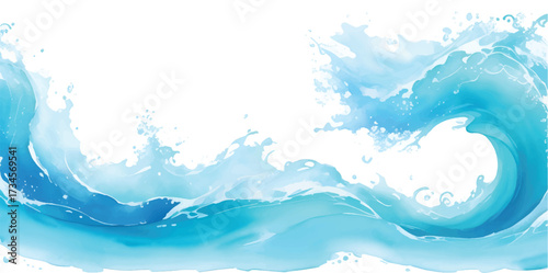 Stunning Abstract Blue Watercolor Ocean Wave Splash Texture with Gradient Aquarelle Ink Flow, Artistic Marine Sea Illustration for Trendy Background, Creative Art and Modern Decorative Elements