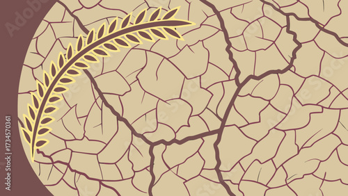 A single wheat stalk arches over cracked dry earth, symbolizing drought and agricultural hardship