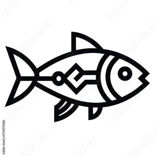 minimalist cyber fish line icon vector icon