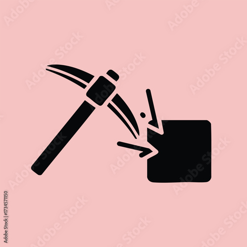 Minimalist black pickaxe and square on soft pink representing construction or repair tools