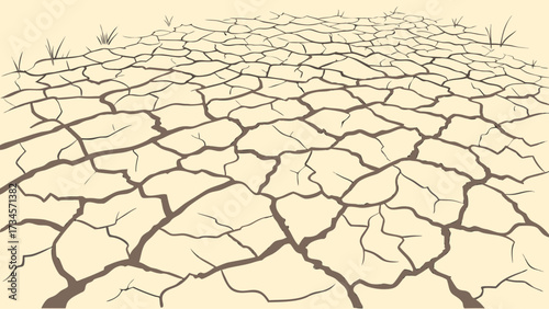 Cracked dry earth surface with sparse grass, representing drought and arid conditions