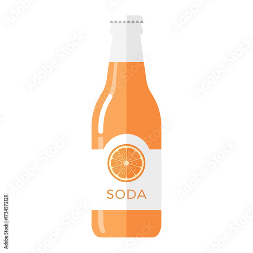 Bottle of orange soda with label and orange slice design  