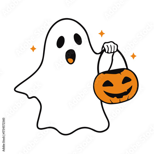 Halloween ghost with pumpkin bucket trick or treat spooky season october holiday celebration festive boo scary 