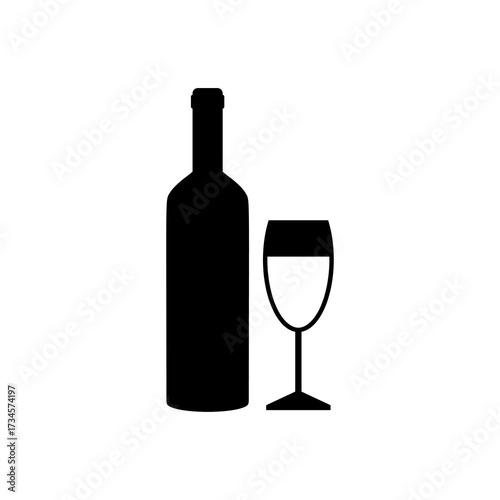Wine bottle with wine glass icon isolated on white background