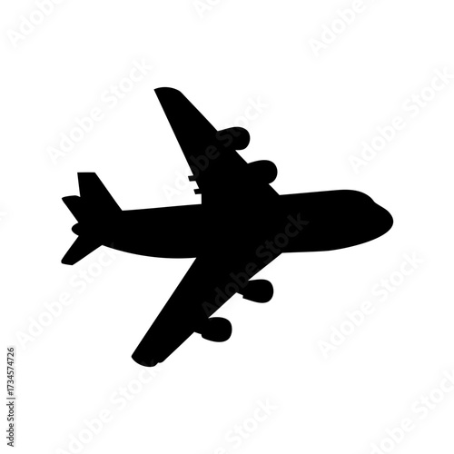 Silhouette of a large aircraft with multiple engines and rear stabilizers