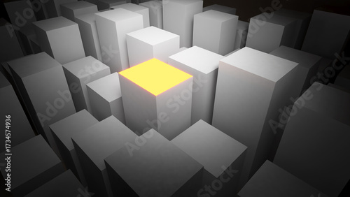 Fototapeta Naklejka Na Ścianę i Meble -  High and low white box conceptual abstraction Finding the right position on the target, 3d rendering