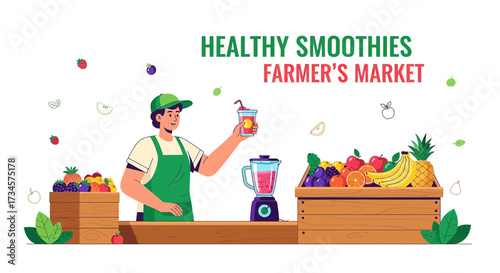 Promoting healthy smoothies at the farmer's market with fresh ingredients and delightful blend