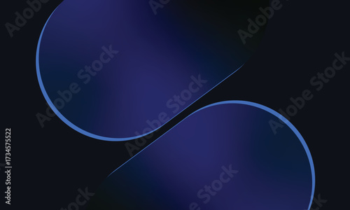 Abstract Dark Blue Gradient Curves with Light Edges on Black Background