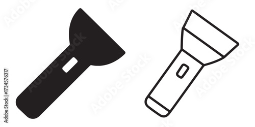 Flashlight icon set in black and white outline style