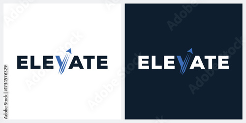 typography text elevate graphic vector, wordmark elevate logo design, arrow icon concept