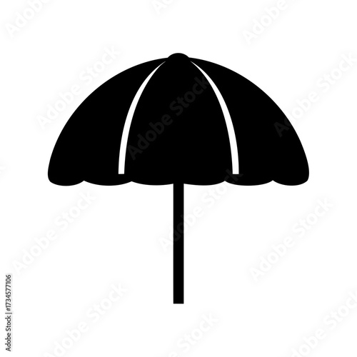Simple Black Umbrella Silhouette Against a White Background Offering Shade and Protection