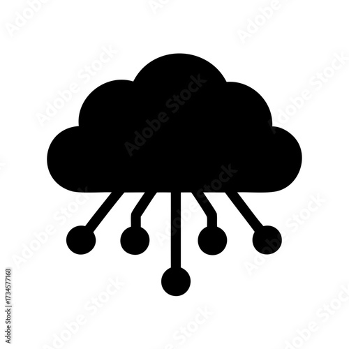 Cloud computing network connection icon with black fill on white background