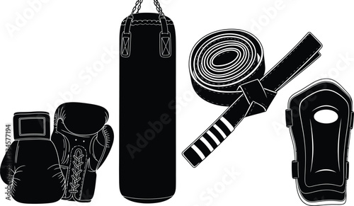 Vector art of boxing equipment for martial arts training