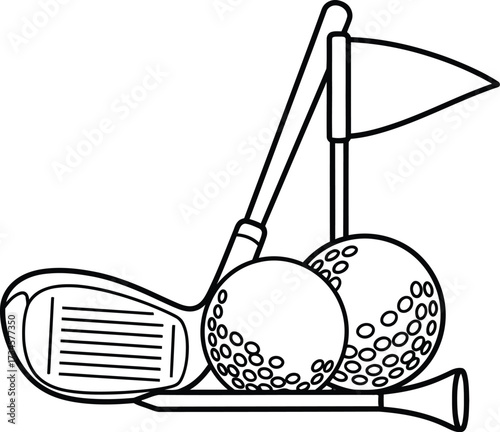 Vector art of golf equipment with golf ball and tee