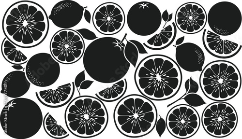 Vector art of citrus fruit slices and whole fruits