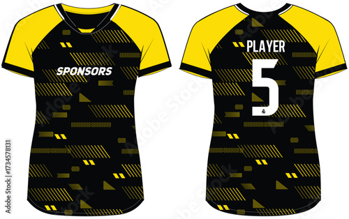 Women Sports Jersey t-shirt design Flat sketch Illustration, abstract degrade stripe pattern V Neck t shirt for Ladies Volleyball jersey, Football, badminton, Soccer and netball, Sport uniform kit