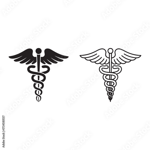 Two caduceus symbols side by side medical health care symbol silhouette