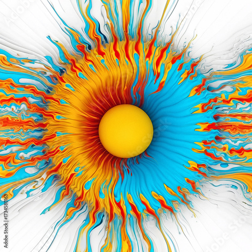 Abstract explosion of vibrant colors with yellow focal point