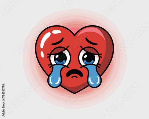 Sad crying heart cartoon character