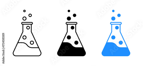 Laboratory flask icon with bubbles symbolizing chemistry, experiment, and science research, suitable for education, medical studies, biotechnology, and laboratory analysis projects