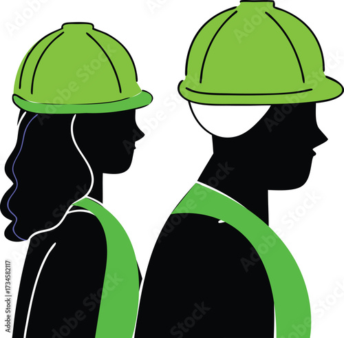 Diverse Workforce Representation Two Professionals in Hard Hats Illustrating Gender and Ethnic Inclusion in Skilled Trades and Construction Industries