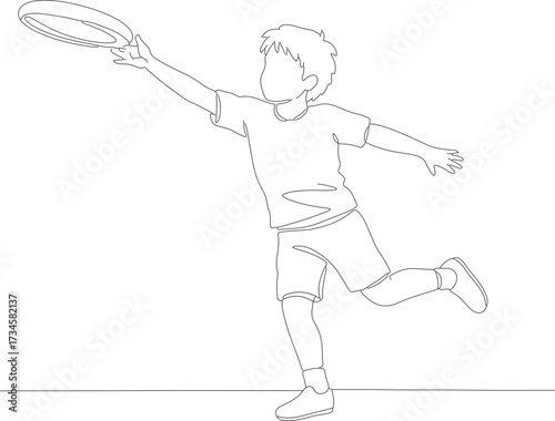 Simple Line Art Boy Catching Flying Disc Leisure Activity Illustration