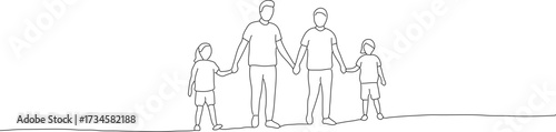 Minimalist Line Art Family Illustration Holding Hands Simple Silhouette Outline