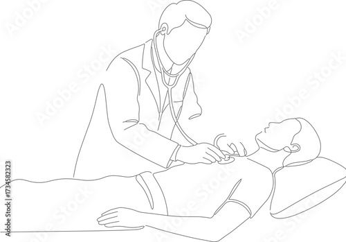 Outline Minimalist Doctor Examining Patient with Stethoscope Medical Illustration