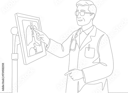 Line Art Elegant Elderly Art Curator Examining Artwork in Museum Gallery