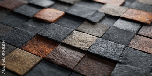 Dark Background with Brown, Beige, Gray, and Black Square Tile Textures