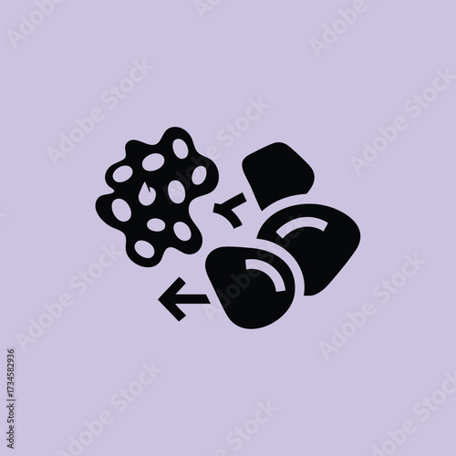 Close-up of a black and white representing a biological process involving cellular components and molecular interactions