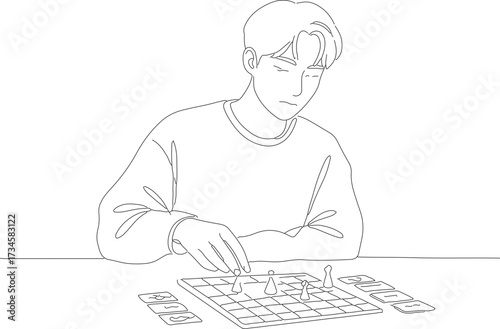 Simple Outline Drawing Young Man Typing on Keyboard Illustration