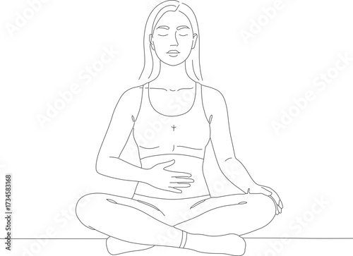 Minimalist Line Art Woman Meditating in Lotus Position Wellness Illustration