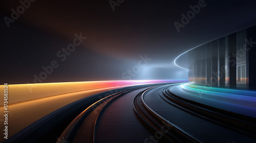 Fototapeta Naklejka Na Ścianę i Meble -  background of winding neon light trails and tunnel in the night