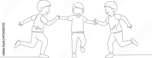 Outline Thin Line Running Boy Teamwork Illustration Sport Activity