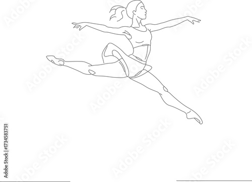 Minimalist Line Art Ballerina Silhouette Performing Leap Gracefully Illustration