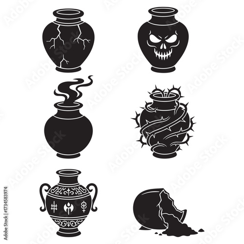 Halloween Cursed Urn Silhouette Bundle Six Vector Elements