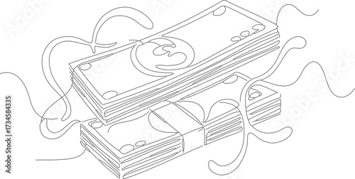 Minimalist Line Art Stack of Dollar Bills Currency Illustration