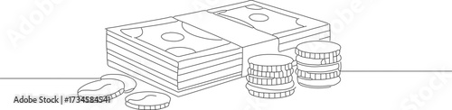 Simple Outline Illustration Stack of Cash and Coin Icon Financial Theme
