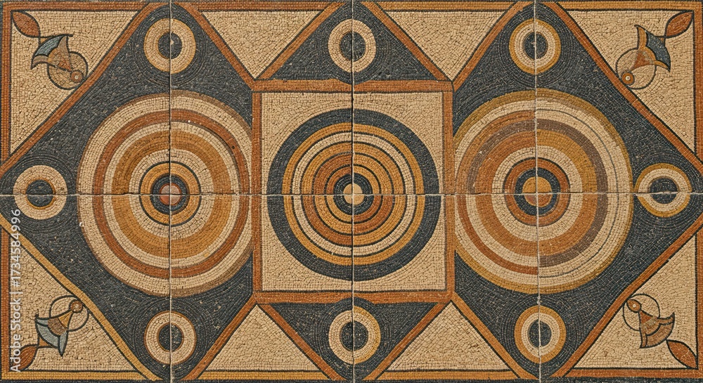 Obraz premium Ancient Roman geometric pattern tile mosaics classical colors intricate. 