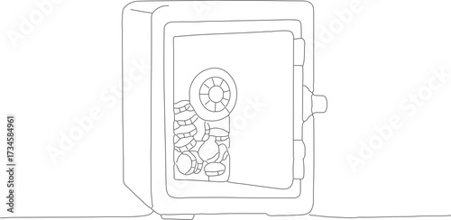 Simple Outline Style Safe with Coin Illustration for Finance and Security