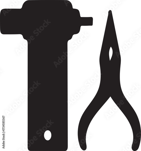 Silhouette of a Blowtorch and Pliers, Tools for Soldering and Repair