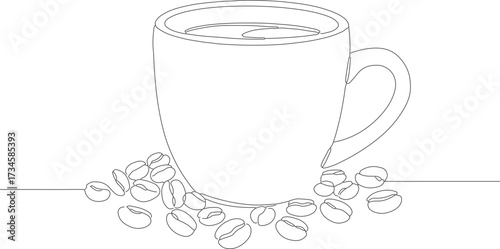 Line Art Coffee Cup and Beans Minimalist Illustration Drink Design