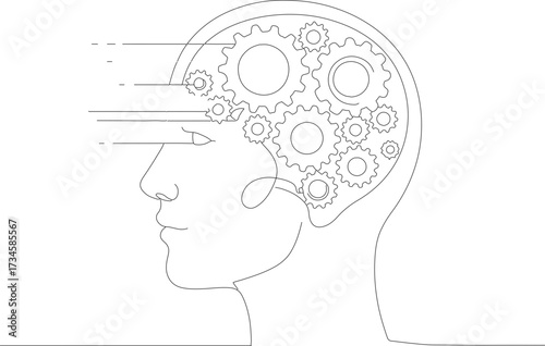 Outline Drawing Gears Inside Human Head Concept Illustration Design