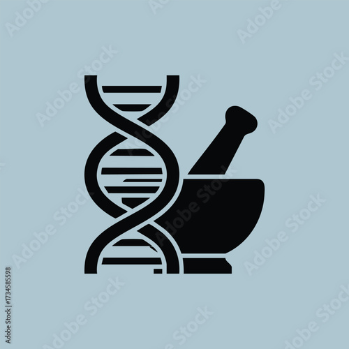 Genetic research concept with a DNA helix and laboratory equipment symbolizing molecular biology and genetics studies