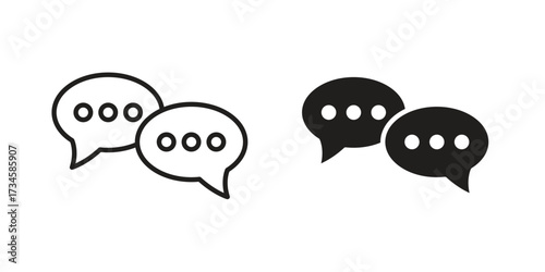 Text chat icons in line stroke outline art and clip art