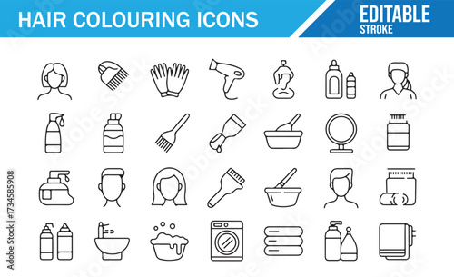 Hair Color Application Icons — Brush, Mixing Bowl, Developer, Foil