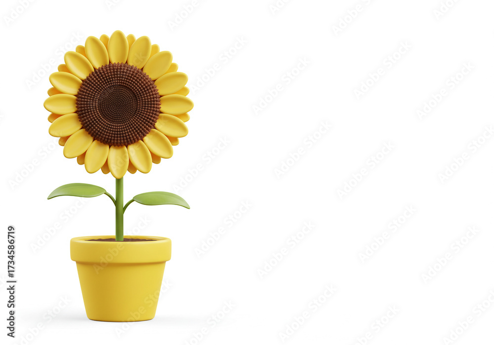 Obraz premium Cheery 3D Sunflower in Yellow Pot Makes a Stunning Addition to Your Design Project, Add a Touch of Summer with this Vibrant and Cheerful Botanical Element